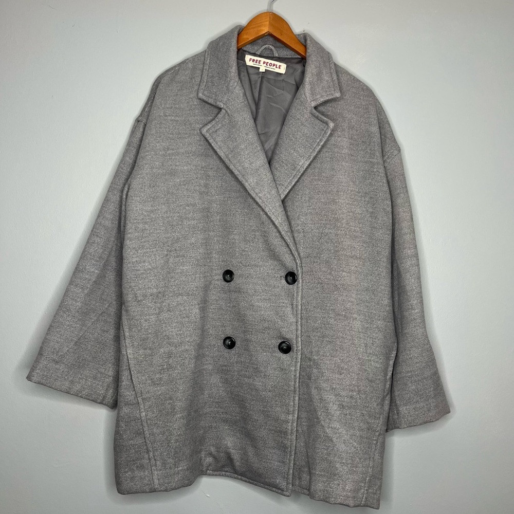 Free People Hannah Long Sleeve Grey Slouchy Blazer Double Breasted Jacket Coat